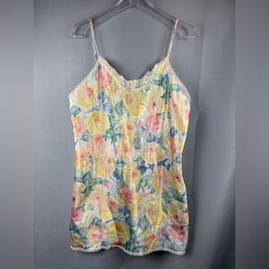 Vintage Body Chic Floral Slip Dress Lace Trim Large 90s Cottagecore